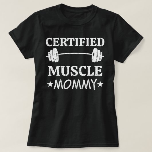 認定筋肉ママの面白いジムトレーニングTシャツ Tシャツ (デザイン正面)