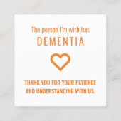 認知症やアルツハイマー病の忍耐力がカードを配る スクエア名刺 (裏面)