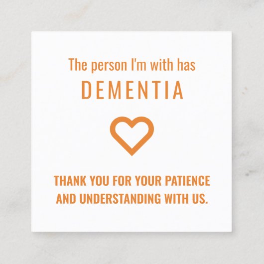 認知症やアルツハイマー病の忍耐力がカードを配る スクエア名刺 (裏面)