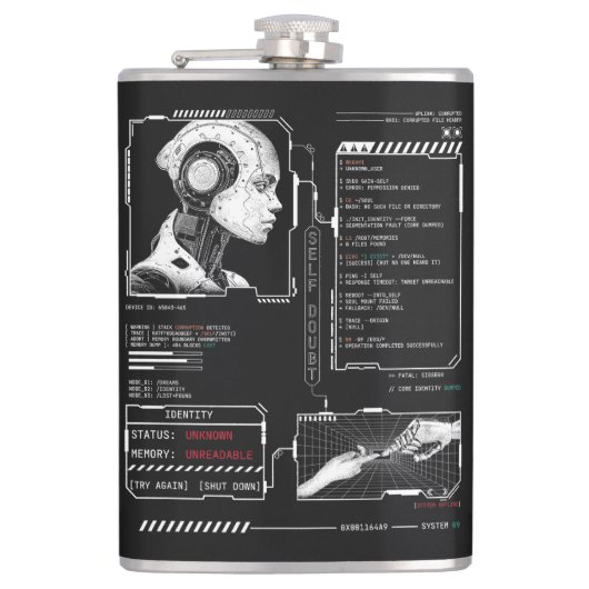 認識されない – テクノ-Brutalistストリートウェアデザイン フラスク (正面)