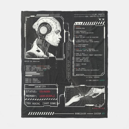 認識されない – テクノ-Brutalistストリートウェアデザイン フリースブランケット (正面)