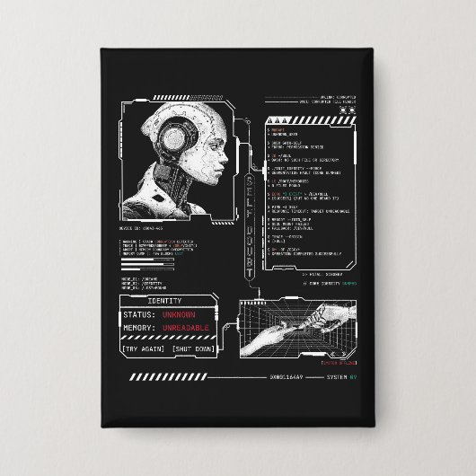 認識されない – テクノ-Brutalistストリートウェアデザイン 缶バッジ (正面)