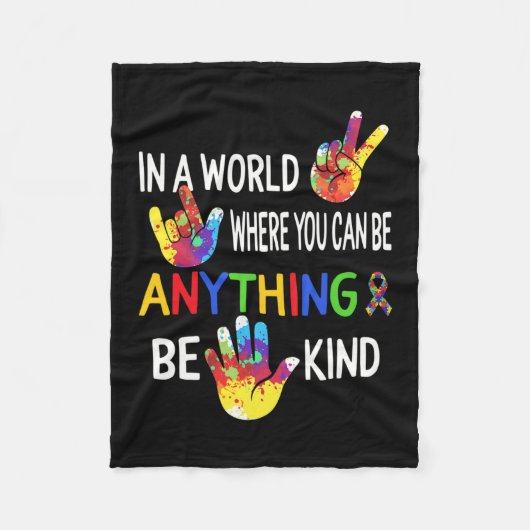 認識度インワールドやさしいAsl言語パズルリブ フリースブランケット (正面)