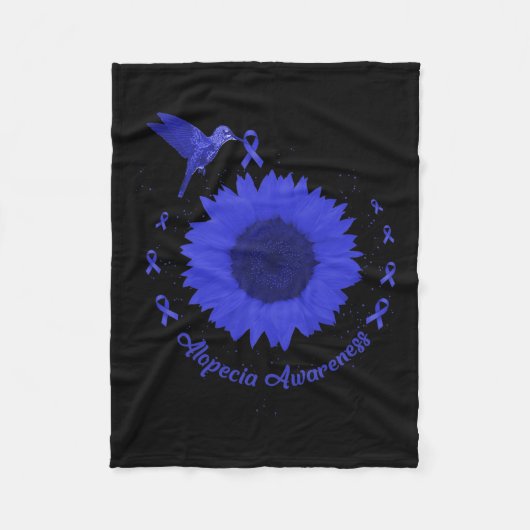 認識度ダークブルーリボン脱毛サポートフロー フリースブランケット (正面)