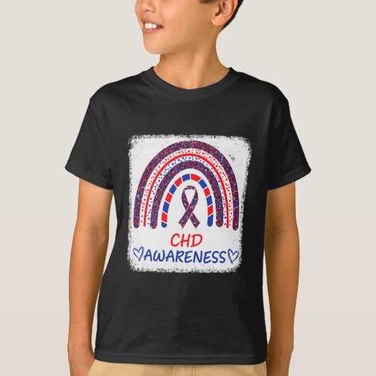 認識度ハート病漂白レインボーブルーレッド Tシャツ (正面)