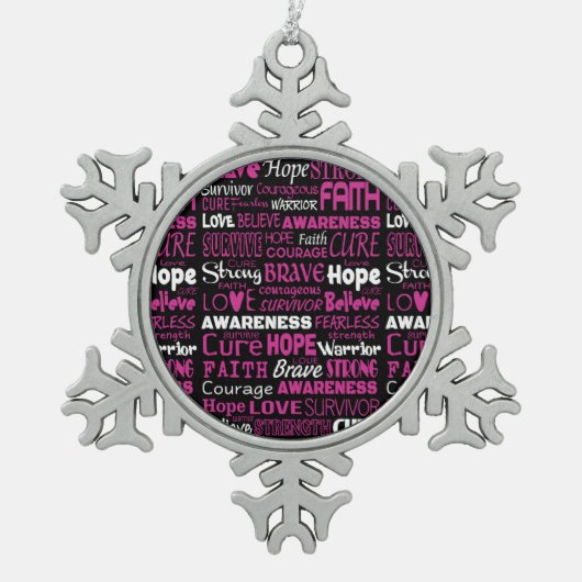 認識度ワード…乳がん スノーフレークピューターオーナメント (正面)
