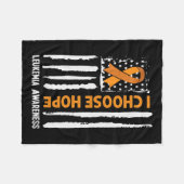 認識度白血病がんUsa国旗オレンジリボン フリースブランケット (正面(横))