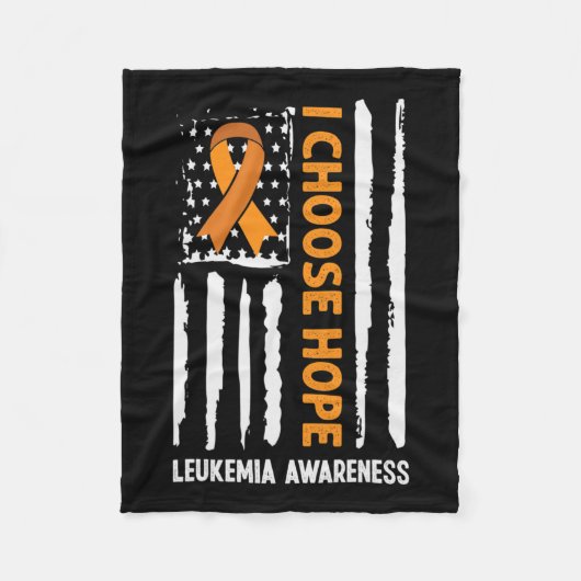 認識度白血病がんUsa国旗オレンジリボン フリースブランケット (正面)