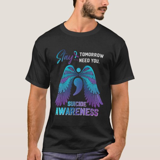 認識度翼とリボン自殺防止日 Tシャツ (正面)