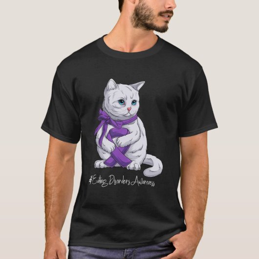 認識度食べ物月パープルリボン猫 Tシャツ (正面)