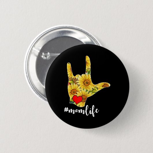 認識度Asl手話ひまわり私はあなたを愛M 缶バッジ (正面&裏面)