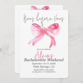 誓いの前にリボン ピンクの独身最後のパーティー 招待状 (正面/裏面)