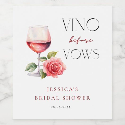 誓いの前にヴィーノ ピンクワイン テーマのブライズシャワー ワインラベル (シングルラベル)