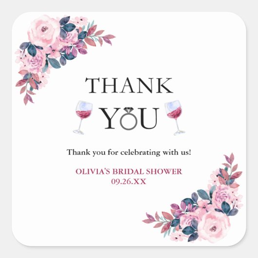 誓いの前にヴィーノ 感謝の気持ちを込めた花嫁のシャワー スクエアシール (正面)