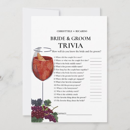 誓いの前にVino新郎新婦トリビアゲームカード 案内状 (正面)