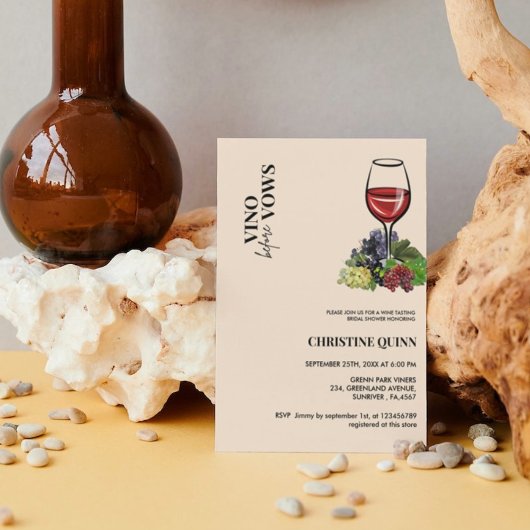 誓いの前のミニマリストVinoブライダルシャワーワイン 招待状