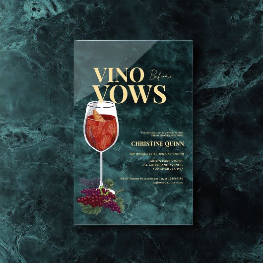誓いの前エレガントにヴィーノブライダルシャワーワイン アクリル招待状