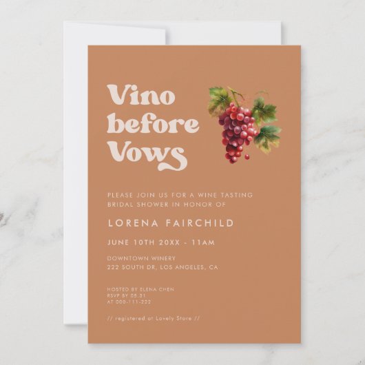 誓いの前スタイリッシュにレトロなブラウンシュガーヴィーノ 招待状 (正面)