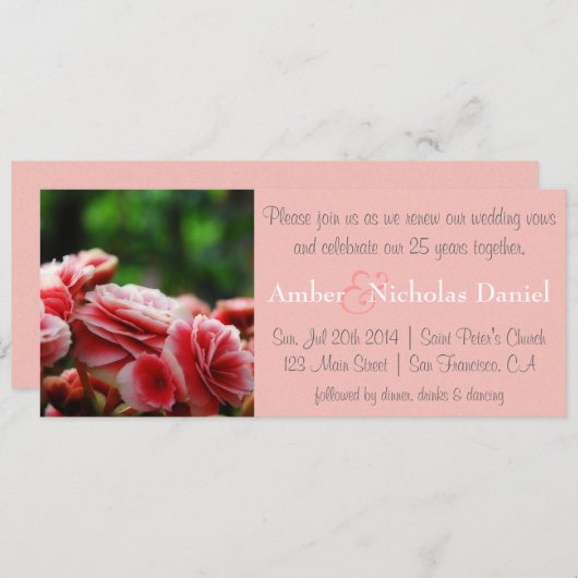 誓いの更新と25周年:ピンクカーネーション 招待状 (正面/裏面)