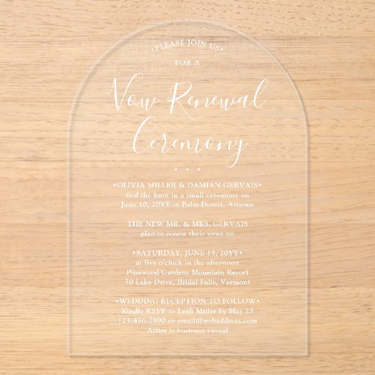 誓いの更新の続編結婚のお祝い アクリル招待状 (正面)