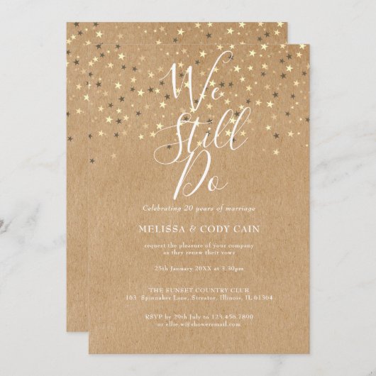 誓いの更新を今も金ゴールドスターズクラフ素朴ト 招待状 (正面/裏面)