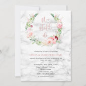誓いの更新 エレガント ローズゴールド フローラル マーブル 招待状 (正面)