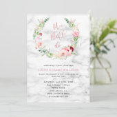 誓いの更新 エレガント ローズゴールド フローラル マーブル 招待状 (スタンド正面)
