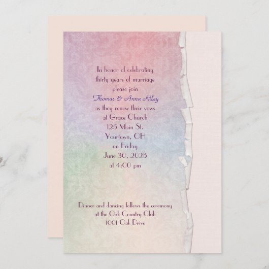 誓いの更新 パステル レインボー 破れた縁 招待状 (正面/裏面)