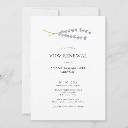 誓いの更新 招待状 ラベンダー 水彩 (正面)