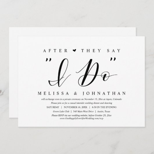 誓いの言葉を交わした後の、結婚記念の食事会 招待状 (正面/裏面)