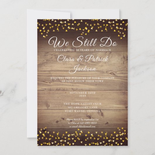 誓いを更新する我々はまだ黄金の愛のハート 素朴 招待状 (正面)