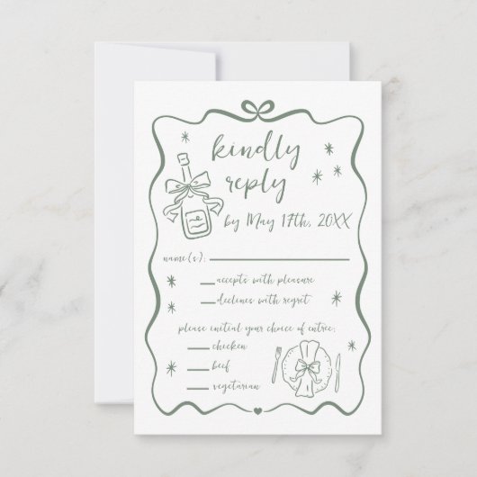 誓お洒落い | 手描きドードル | ウェディング 出欠カード (正面)