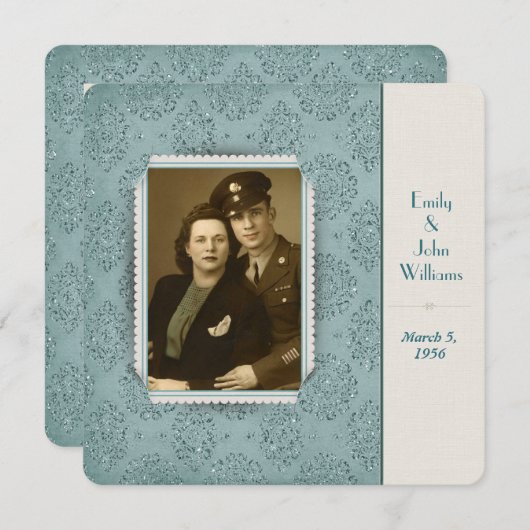 誓の更新ヴィンテージグリッターダマスク写真フレーム 招待状 (正面/裏面)