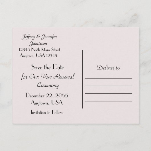 誓の更新式ピンクのバラ淡い色のの日付を保存 案内ポストカード (裏面)