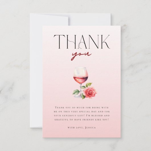 誓約前のエレガントなヴィノ ワインテーマのブライズシャワー サンキューカード (正面)