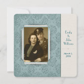 誓約更新 ヴィンテージ グリッター ダマスク フォトフレーム 招待状 (正面)