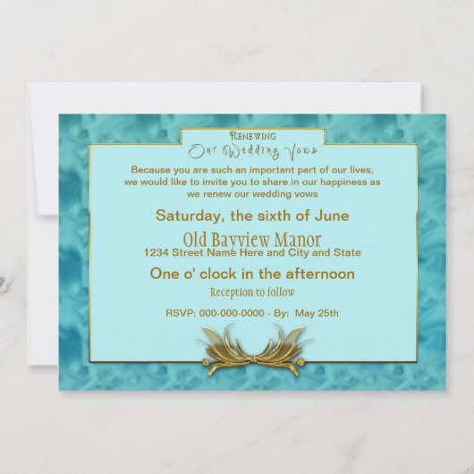 誓結婚いを更新すエレガントる – 青/金ゴールド/フレーム 招待状 (裏面)