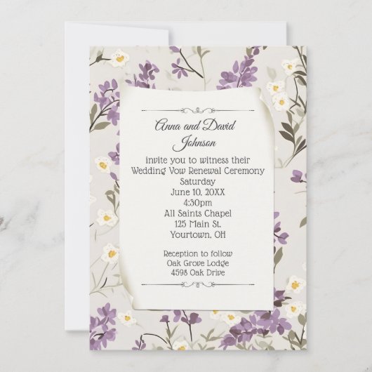 誓結婚の更新のためのライラック 招待状 (正面)