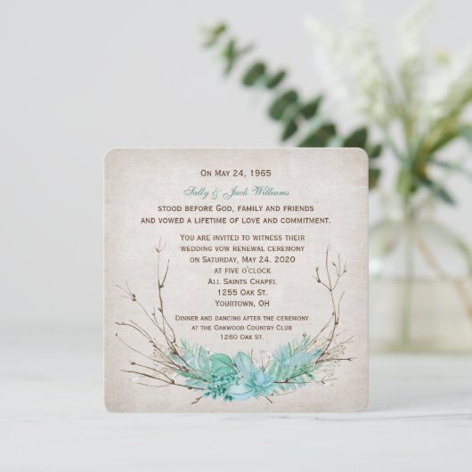 誓結婚の更新 – ターコイズフローラtwiftブーケ 招待状 (スタンド正面)