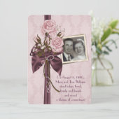 誓結婚の更新 – バラと写真とダマスク 招待状 (スタンド正面)