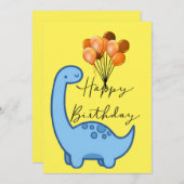 誕生おもしろい日カード青恐竜 招待状 (正面/裏面)