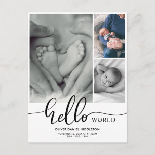 誕生お知らせ Hello World フォトコラージュ 案内ポストカード