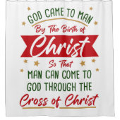 誕生と十字架イエスキリストのクリスマス信仰 シャワーカーテン (正面)