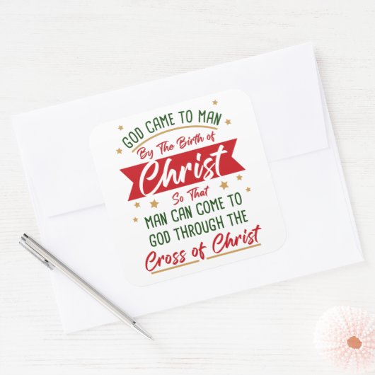 誕生と十字架イエスキリストのクリスマス信仰 スクエアシール (封筒)