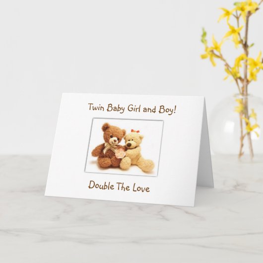 誕生と男の赤ちゃん双子 カード (黄色い花)