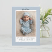 誕生のお知らせミニマルモダンリストブルーカード 案内状 (スタンド正面)