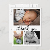 誕生のお知らせモダン3枚の写真 ポストカード (正面/裏面)