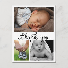 誕生のお知らせモダン3枚の写真 ポストカード