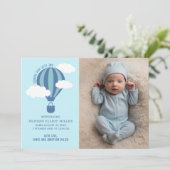 誕生のお知らせ熱気球ブルーカード 案内状 (スタンド正面)