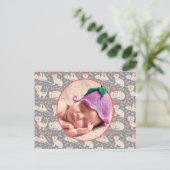 誕生のお知らせ遊かわいい猫の球糸 ポストカード (スタンド正面)